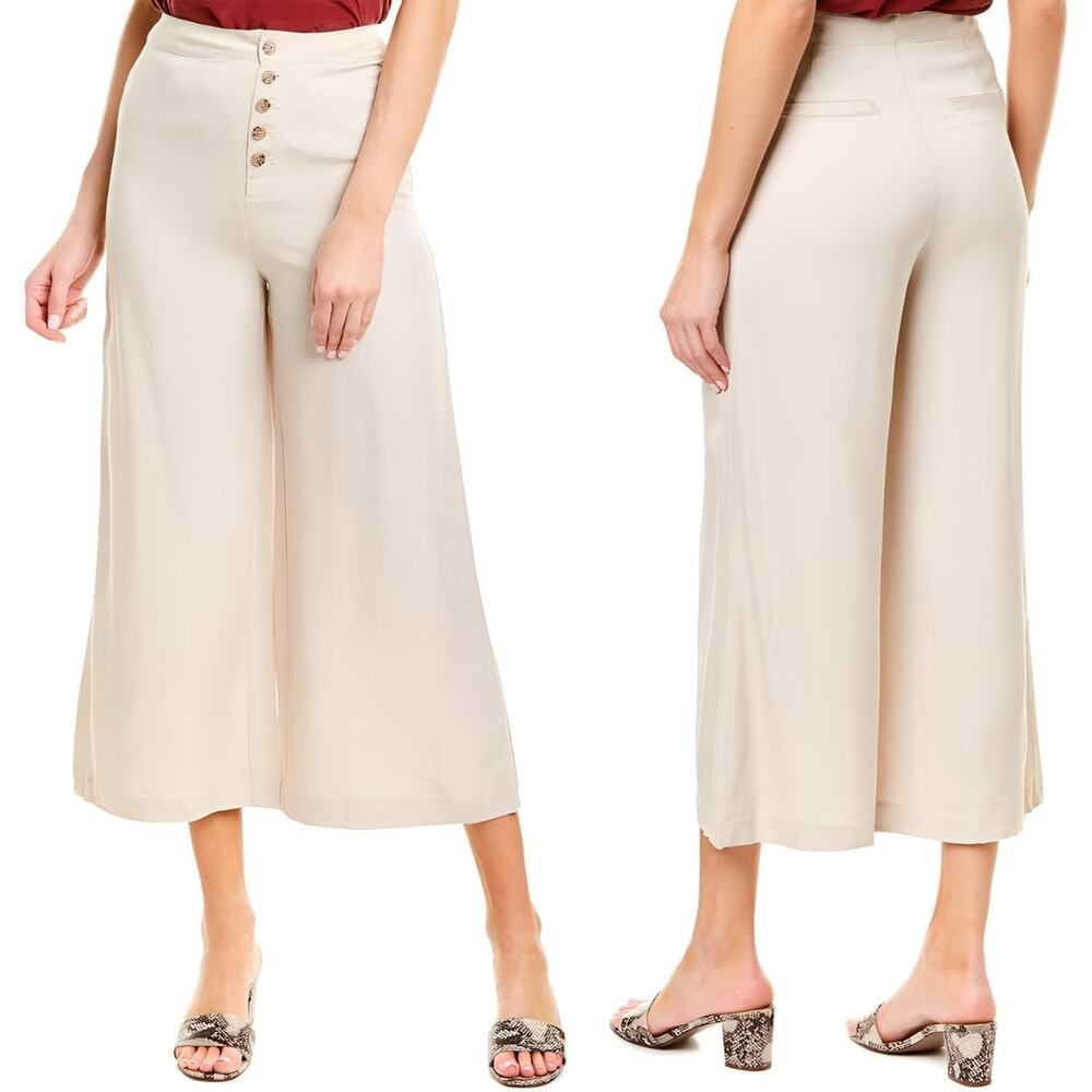 Cupcakes and Cashmere Trula Wide Leg Crop Pants Revolve Button Fly Women 6 Beige